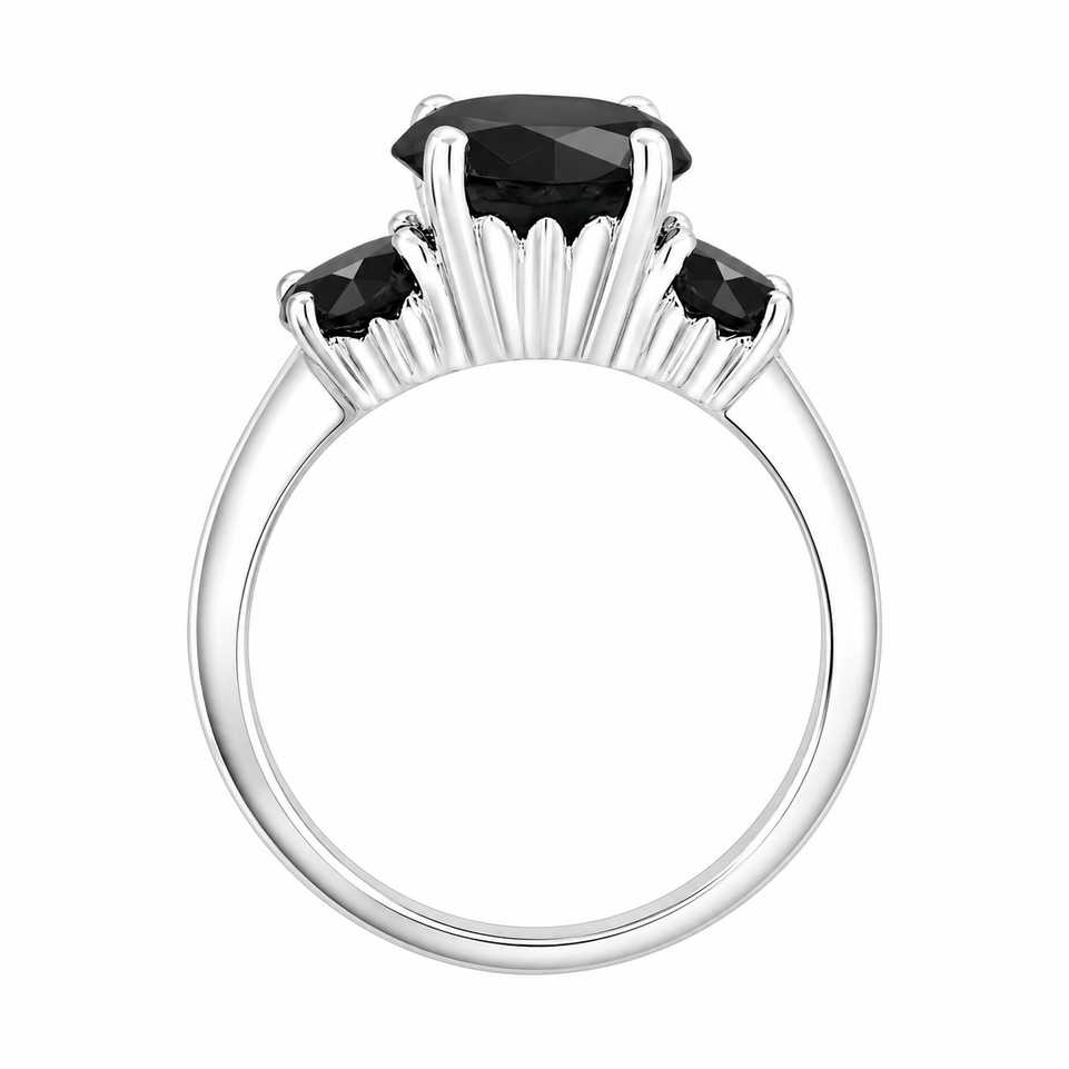 Platinum Black Diamond Three-Stone Engagement Ring 2.90 Carat Unique Certified Handmade