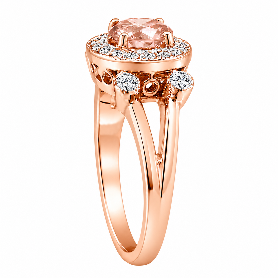 Champagne Diamond Engagement Ring 14K Rose Gold 1.03 Carat Unique Halo Certified Handmade