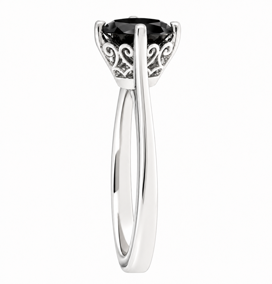 Black Diamond Solitaire Engagement Ring 1.06 Carat 14K White Gold Unique Gallery Design Certified Handmade
