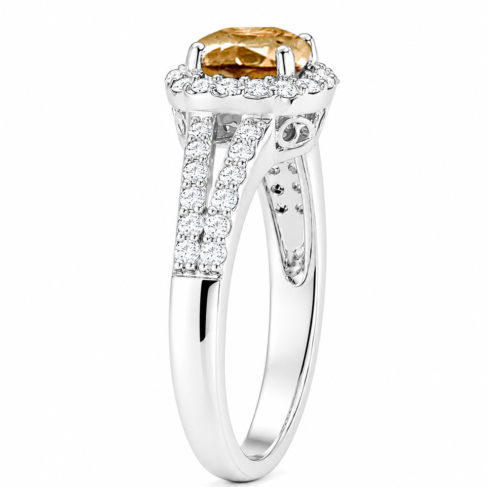 Platinum Natural Champagne Diamond Halo Engagement Ring 1.35 Carat Split Shank Filigree Gallery Handmade