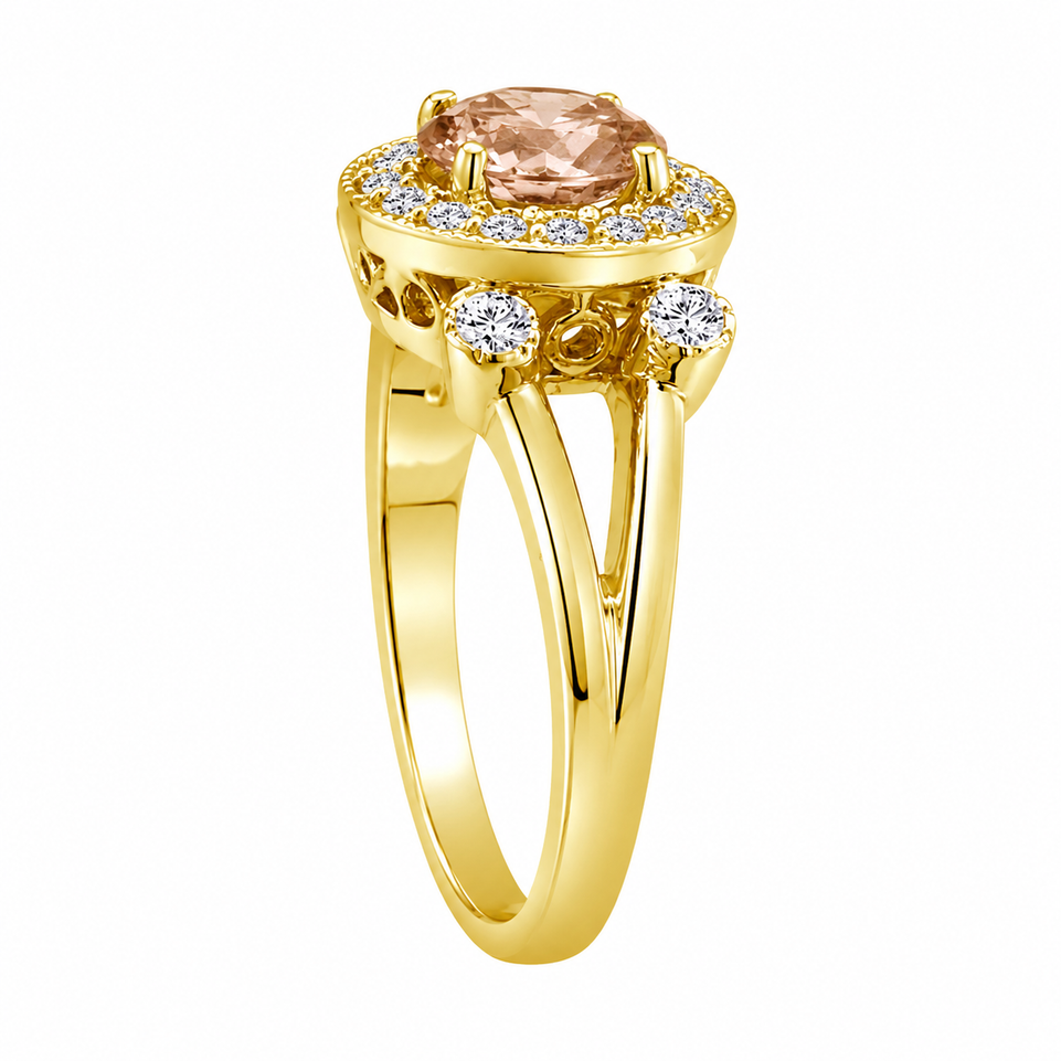 Natural Champagne Diamond Halo Engagement Ring 14K Yellow Gold 1.03 Carat Unique Certified Handmade