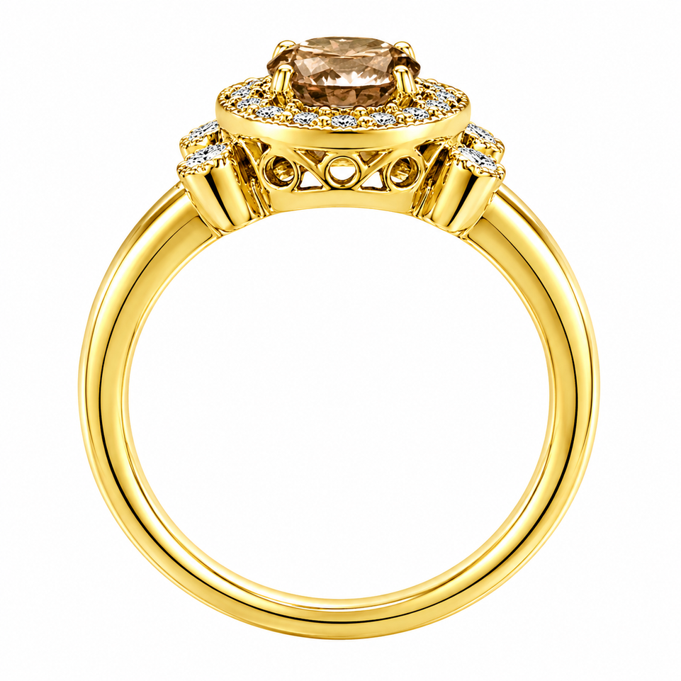 Natural Champagne Diamond Halo Engagement Ring 14K Yellow Gold 1.03 Carat Unique Certified Handmade