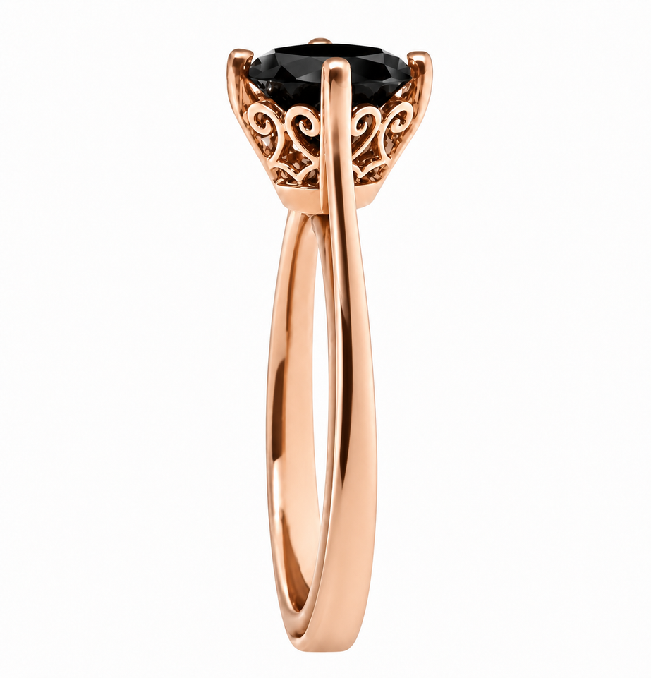 1.06 Carat Black Diamond Solitaire Engagement Ring 14K Rose Gold Unique Gallery Design Certified Handmade