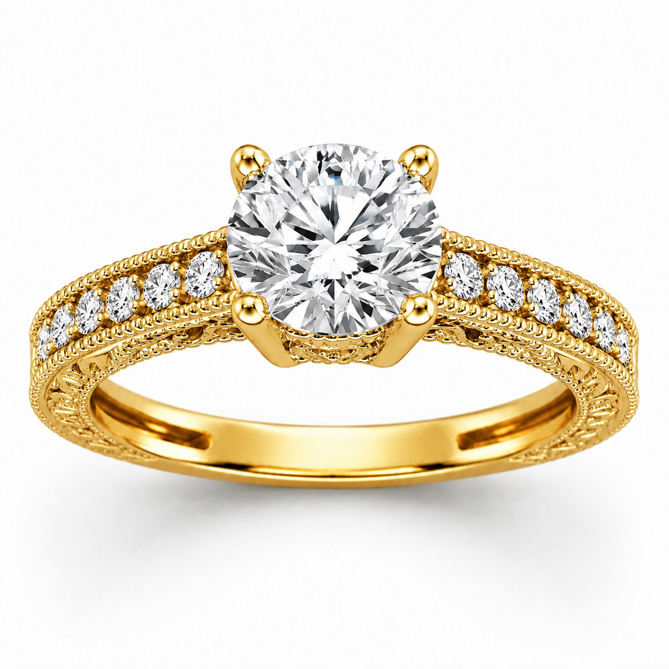 Natural Diamond Engagement Ring 0.64 Carat 14K White Gold Or Yellow Gold Unique GIA Certified Handmade