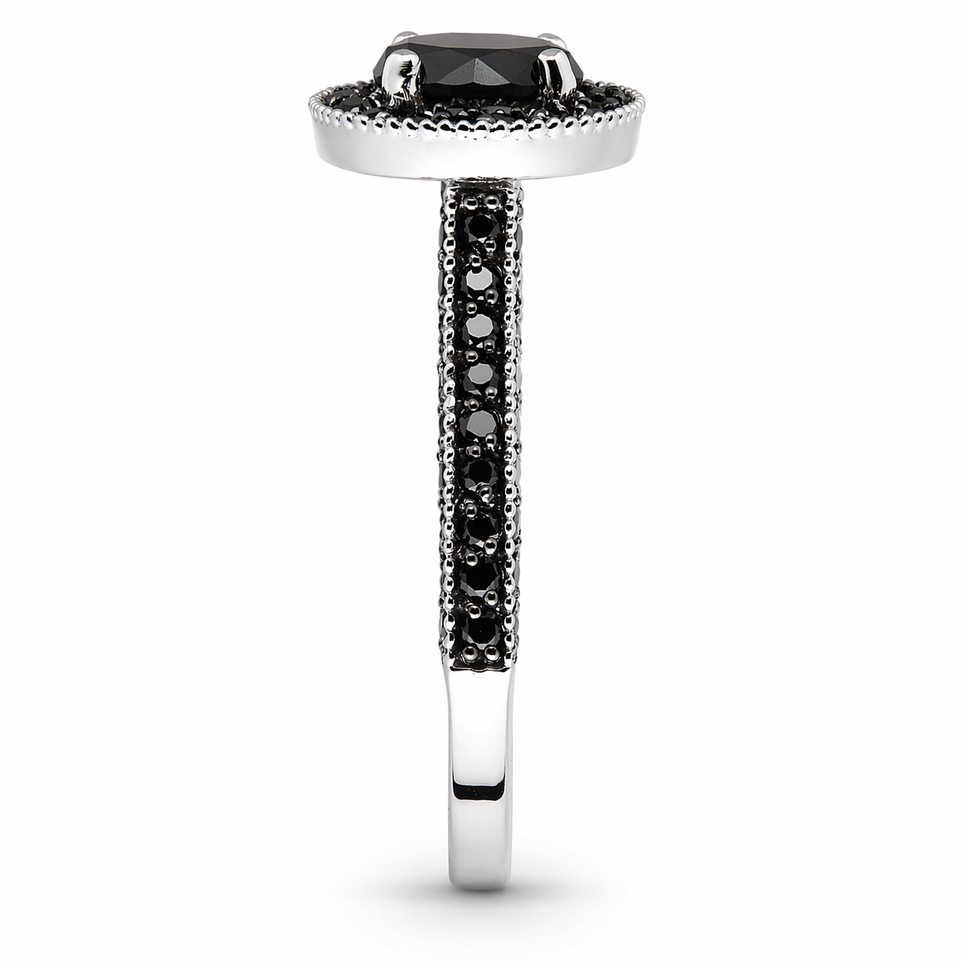 2 Carat Black Diamonds Halo Engagement Ring 14k White Gold Certified Handmade