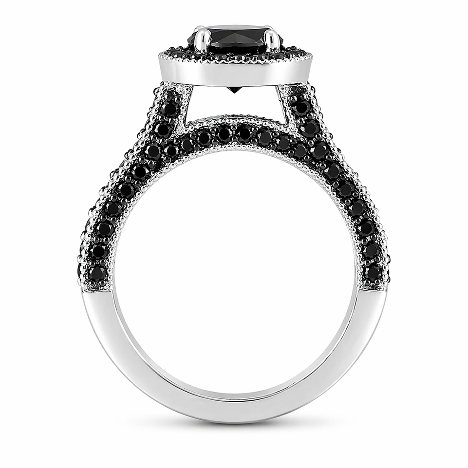 Platinum Black Diamonds Halo Engagement Ring Unique 2.00 Carat Handmade Certified 