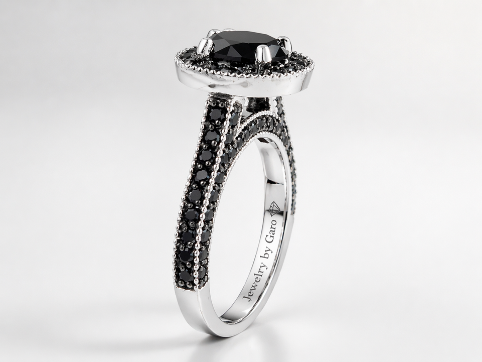 Platinum Black Diamonds Halo Engagement Ring Unique 2.00 Carat Handmade Certified 