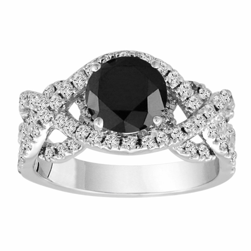 Black & White Diamond Engagement Ring 14K White Gold 2.38 Carat Certified Unique Handmade Black & White Diamond Engagement Ring 14K White Gold 2.38 Carat Certified Unique Handmade