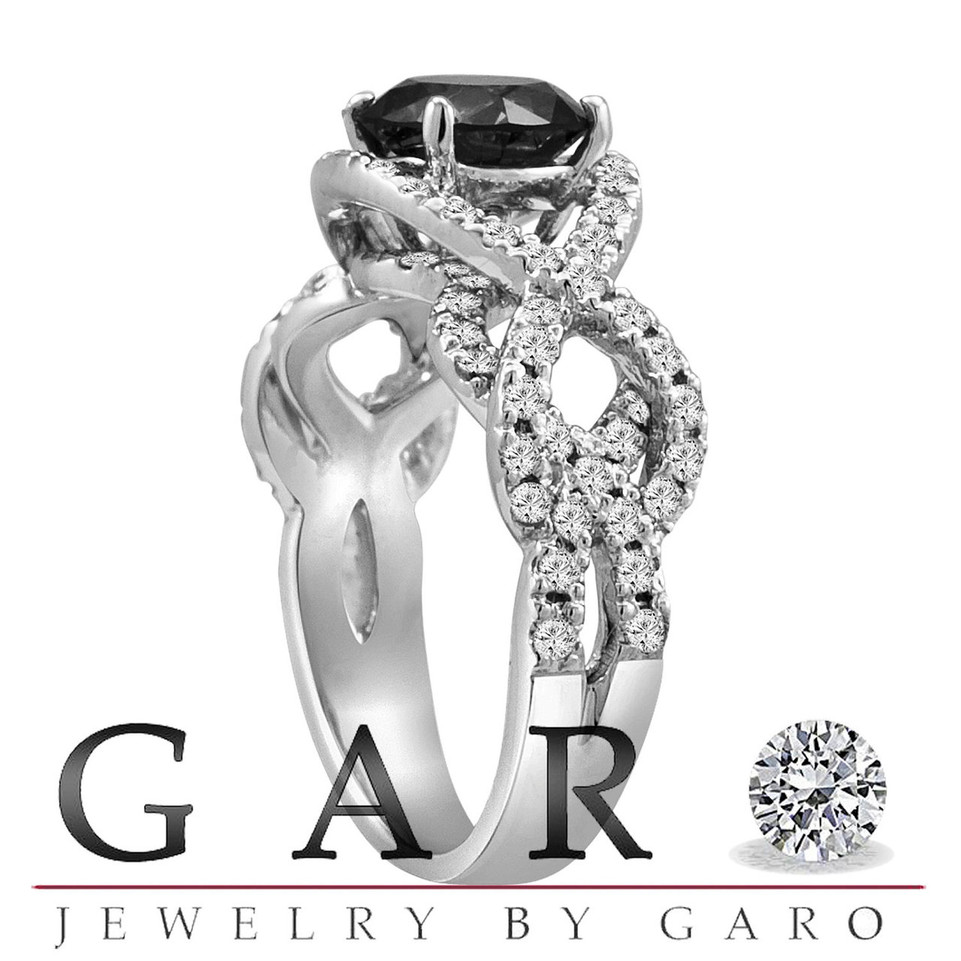 Black & White Diamond Engagement Ring 14K White Gold 2.38 Carat Certified Unique Handmade Black & White Diamond Engagement Ring 14K White Gold 2.38 Carat Certified Unique Handmade