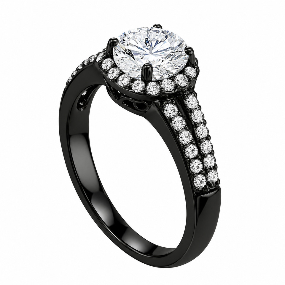 1.03 Carat Natural Diamond Halo Engagement Ring Filigree Gallery 14K Black Gold Vintage Style GIA Certified Handmade