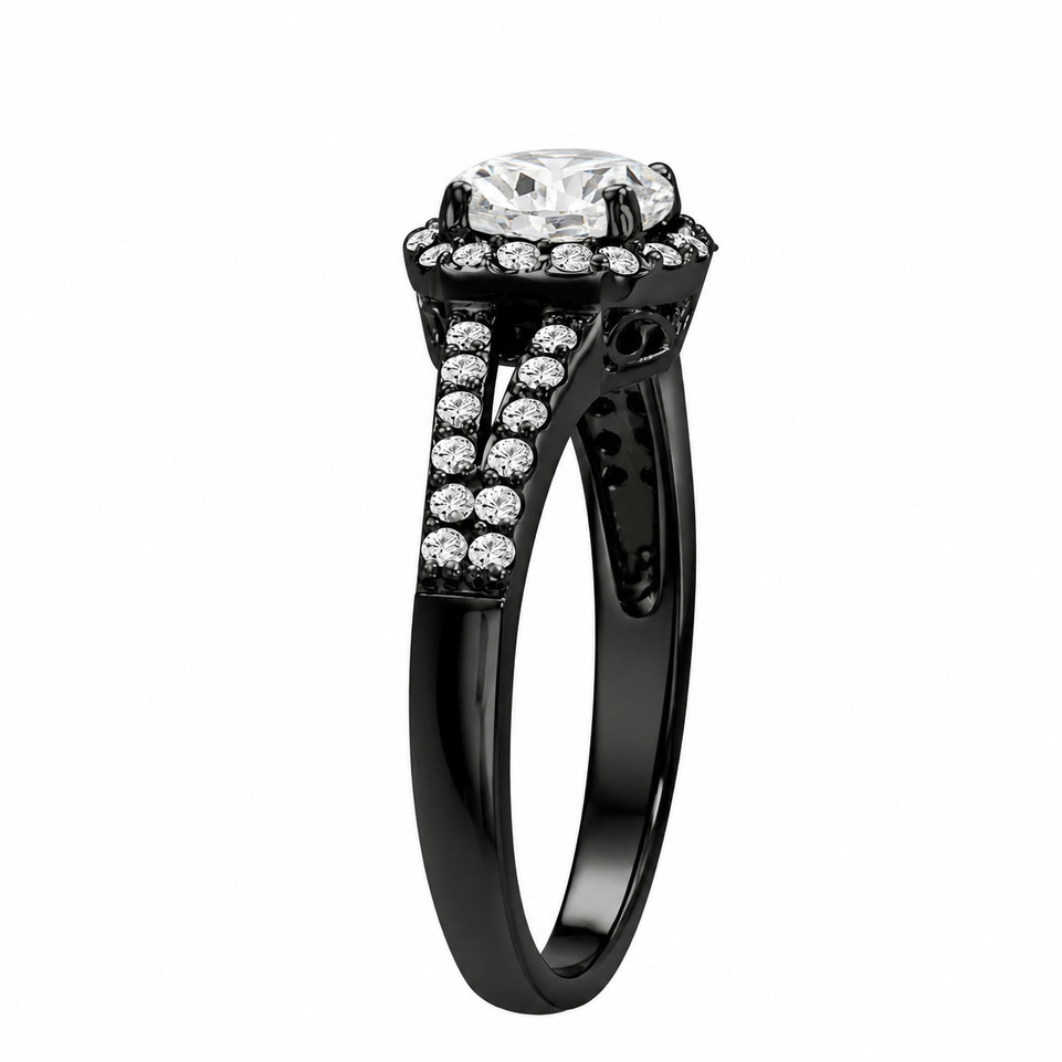 1.03 Carat Natural Diamond Halo Engagement Ring Filigree Gallery 14K Black Gold Vintage Style GIA Certified Handmade