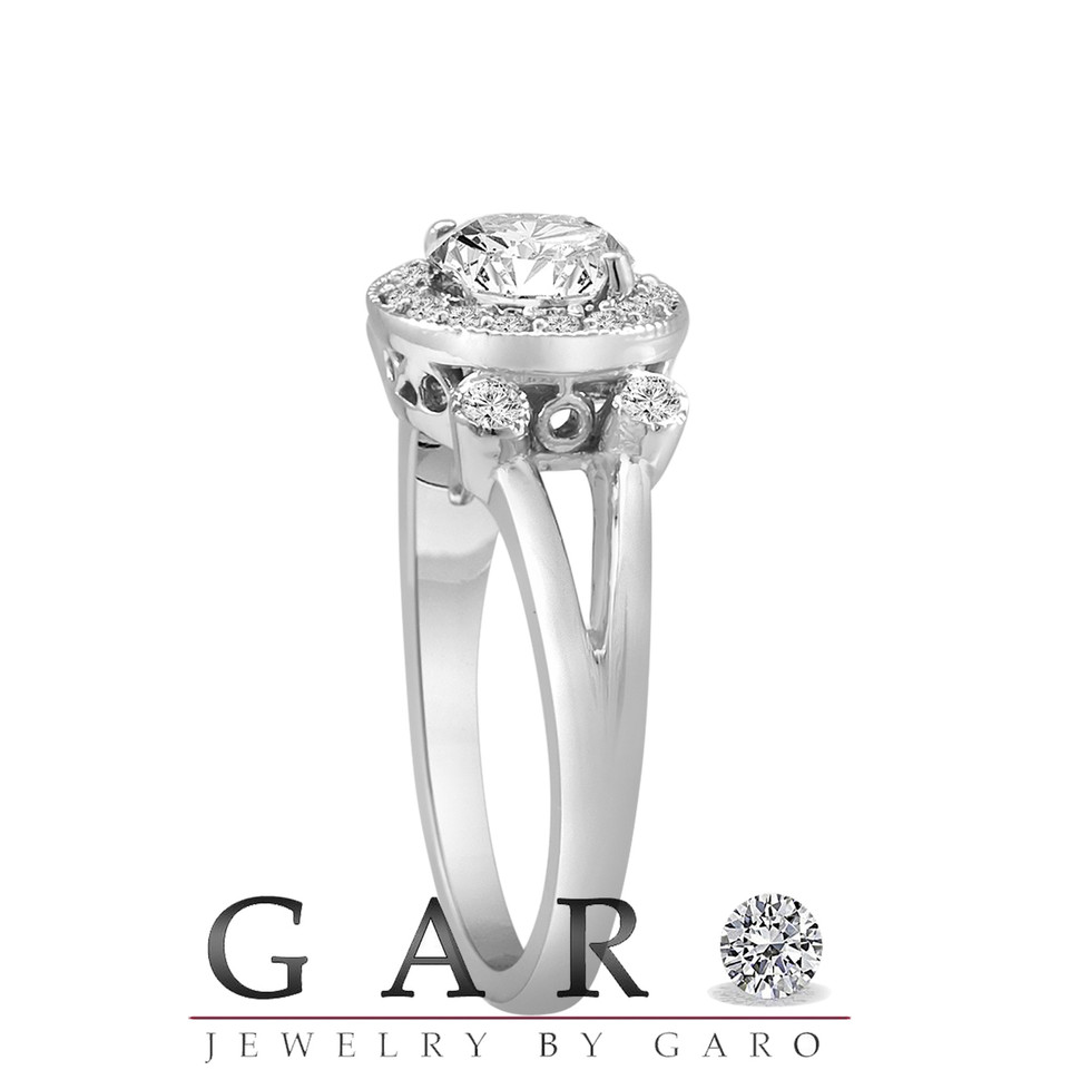 1 Carat Natural Diamond Halo Engagement Ring 14k White Gold Gia Certified Handmade Ring