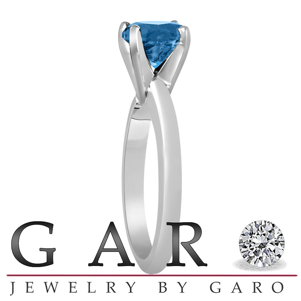 Platinum Fancy Blue Diamond Solitaire Engagement Ring 1.00 Carat Certified HandMade