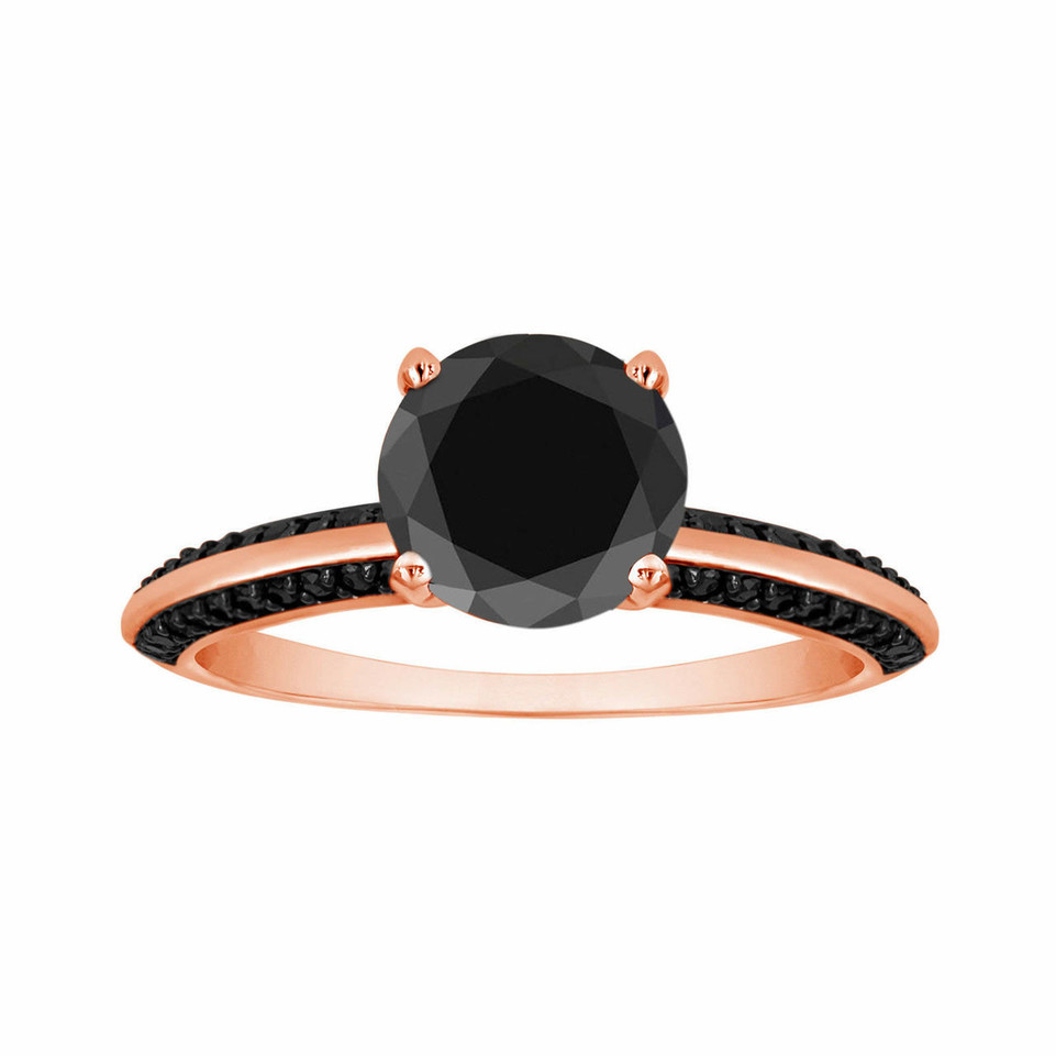 Fancy Black Diamond Engagement Ring 1.34 Carat 14K Rose Gold Micro Pave Set handmade