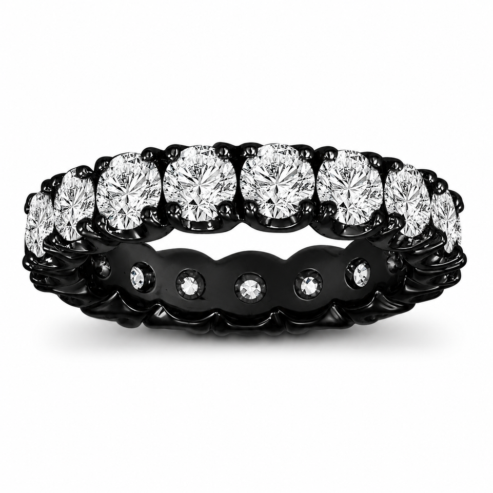 3.60 Carat Diamond Eternity Wedding Band Vintage Style 14K Black Gold Anniversary Ring Handmade Certified Natural Diamonds