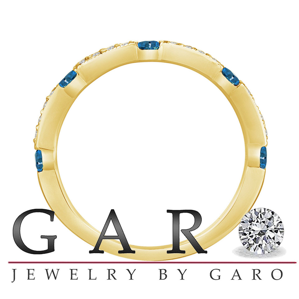 0.44 Carat Half Eternity 14K Yellow Gold Blue Diamond Wedding Anniversary Band Canal And Pave Set handmade