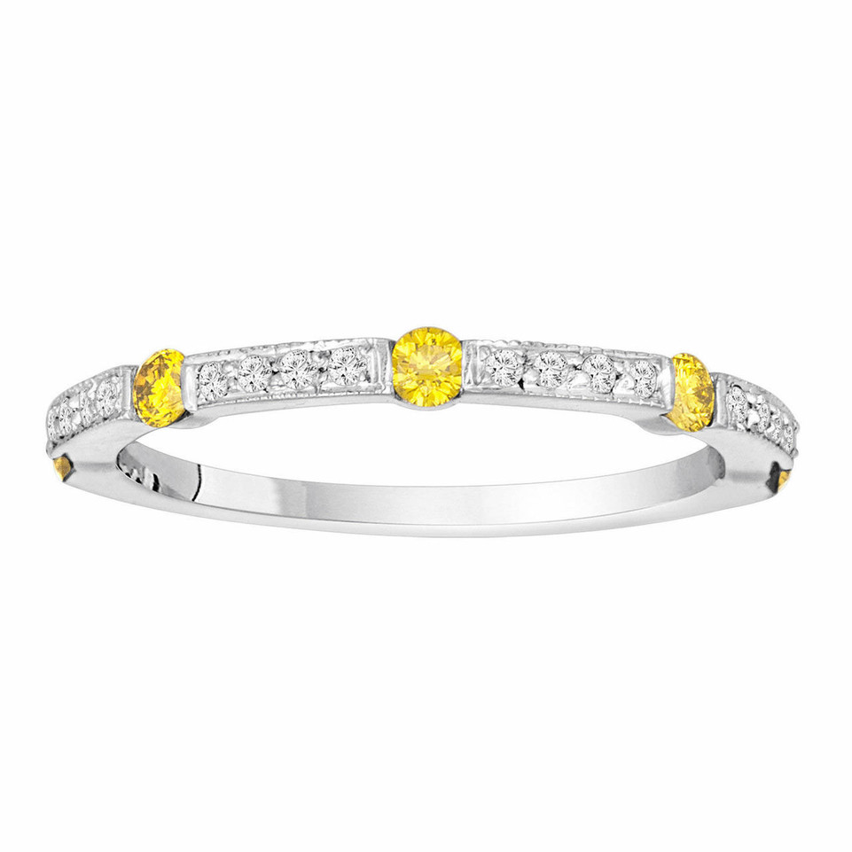 Platinum Fancy Yellow Diamond Wedding Band, Half Eternity Anniversary Ring, 0.44 Carat Handmade
