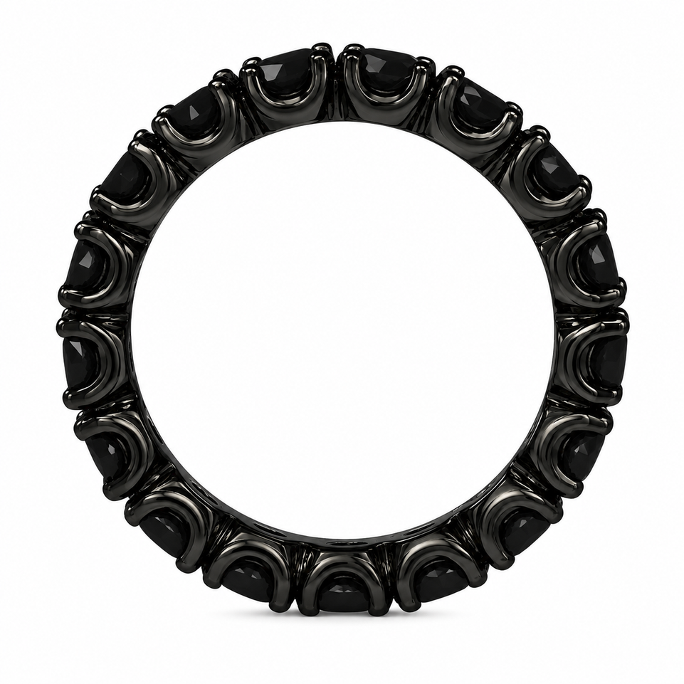 3.05 Carat Black Diamond Eternity Wedding Band, Anniversary Ring 14K Black Gold Vintage Style Certified Handmade