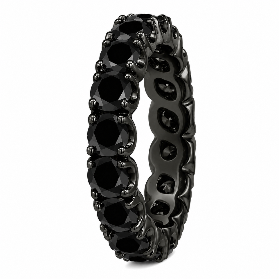 Black Diamond Eternity Wedding Band 2.20 Carat 14K Black Gold Vintage Style Unique Handmade