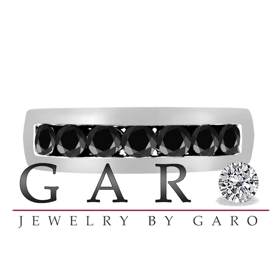 1 Carat Black Diamond Wedding Band, Unisex Anniversary Ring 14K White Gold Channel Set 5mm Handmade Certified