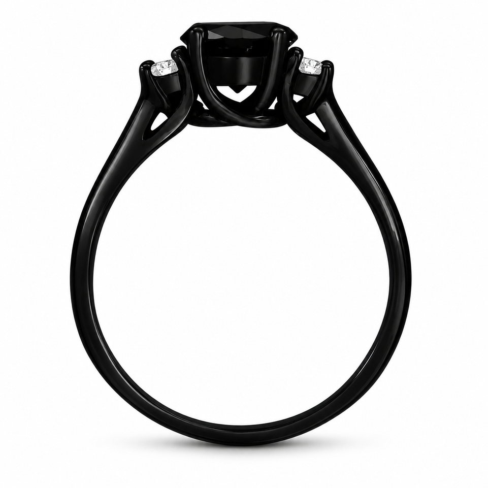 Black Diamond Three Stone Engagement Ring Vintage Style 14K Black Gold 1.25 Carat Certified Handmade