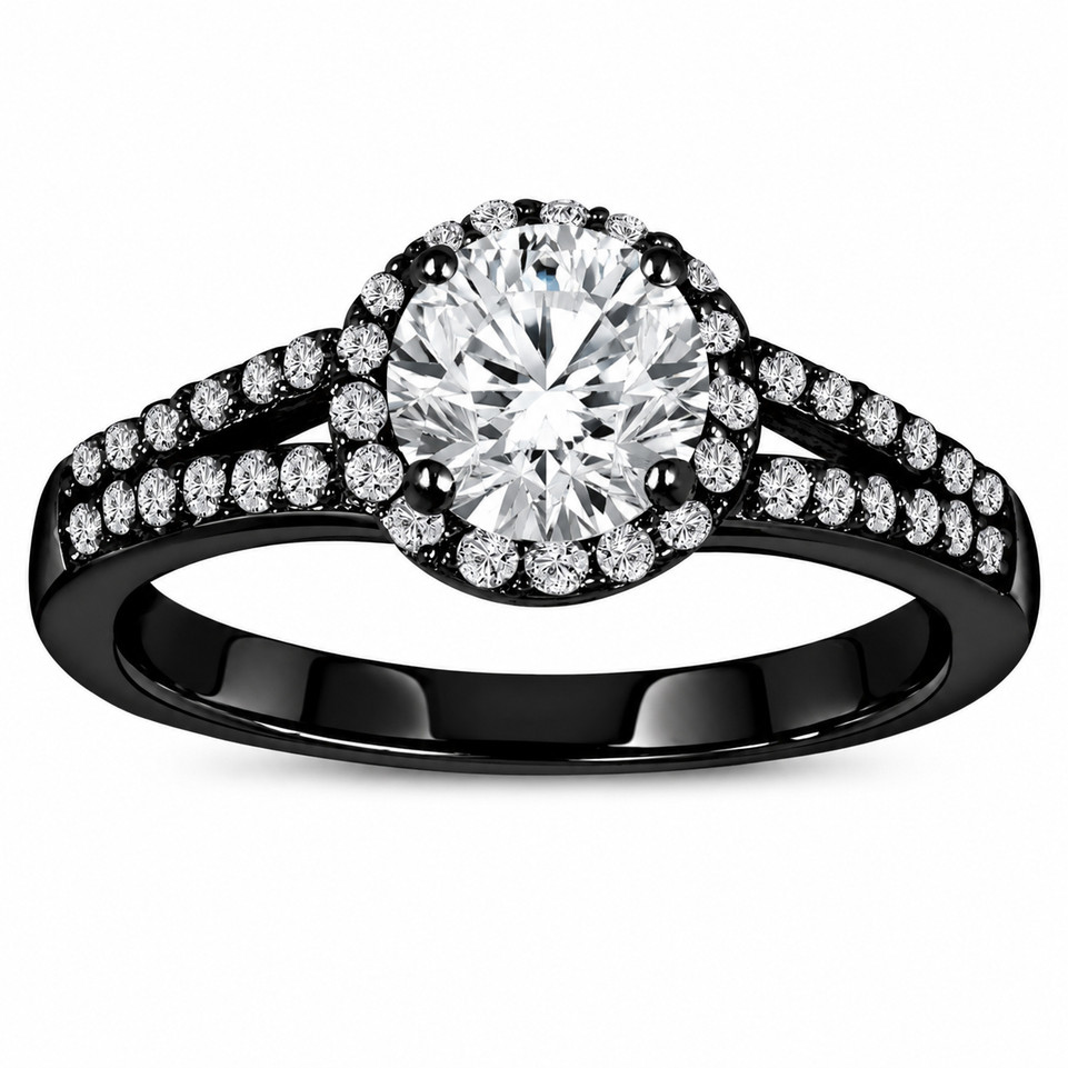 1.03 Carat Natural Diamond Halo Split Shank Engagement Ring 18K Yellow Gold, White Gold or Black Gold GIA Certified Handmade