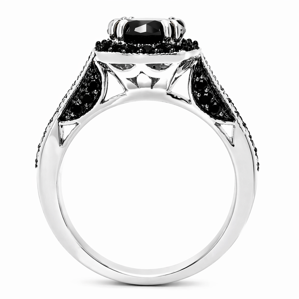 1.50 Carat Black Diamond Cocktail Ring 18K White Gold Or Yellow Gold Halo Certified Handmade
