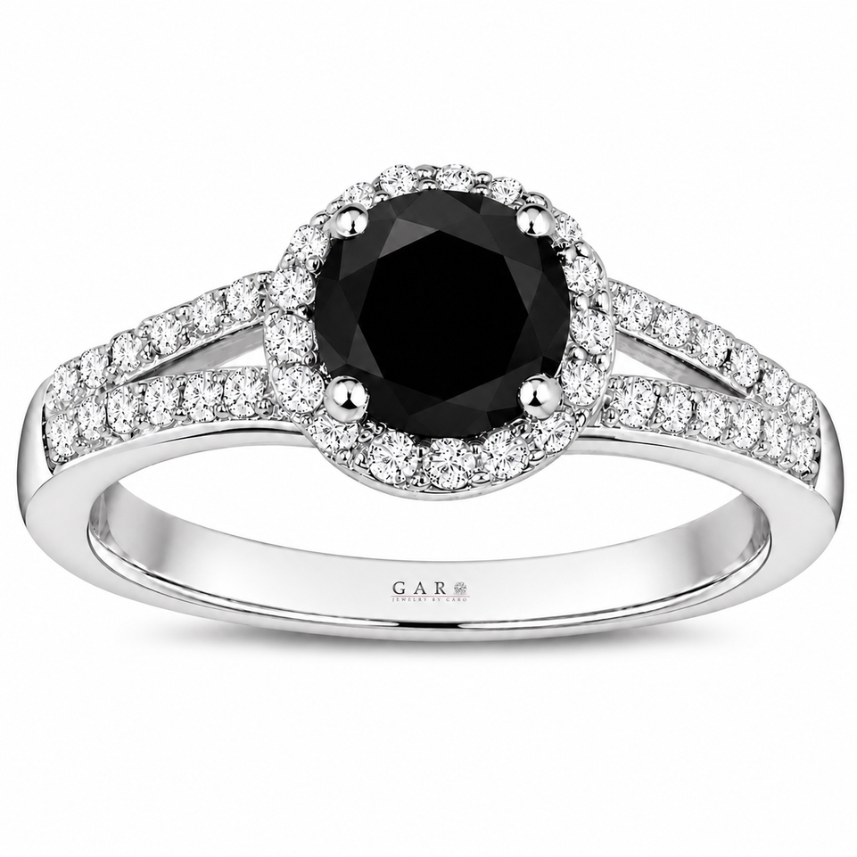 Platinum Black Diamond Halo Engagement Ring 1.39 Carat Unique Handmade Certified 