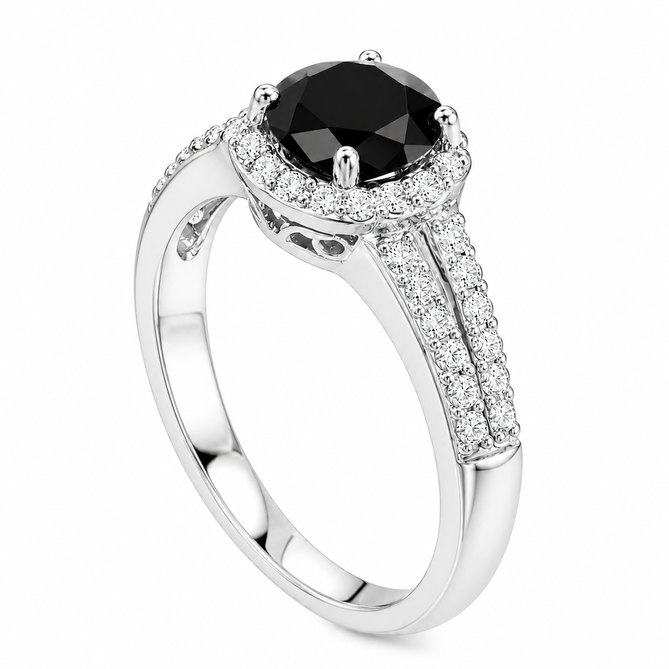 Platinum Black Diamond Halo Engagement Ring 1.39 Carat Unique Handmade Certified 