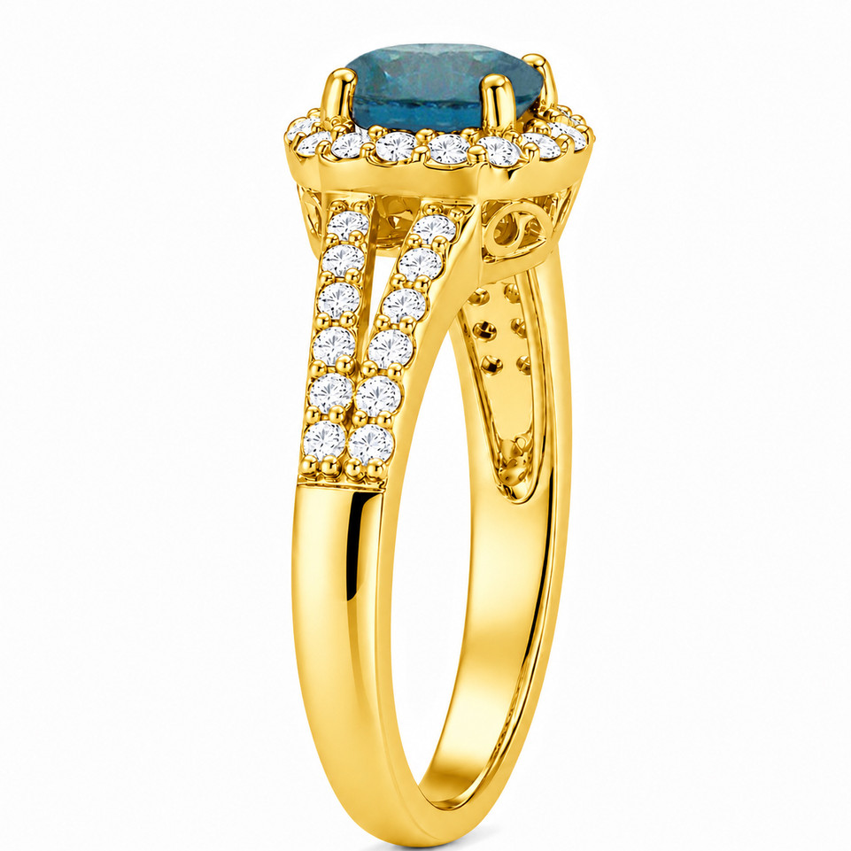 Blue Diamond Halo Engagement Ring 1.36 Carat 14K White Gold or Yellow Gold Certified Handmade