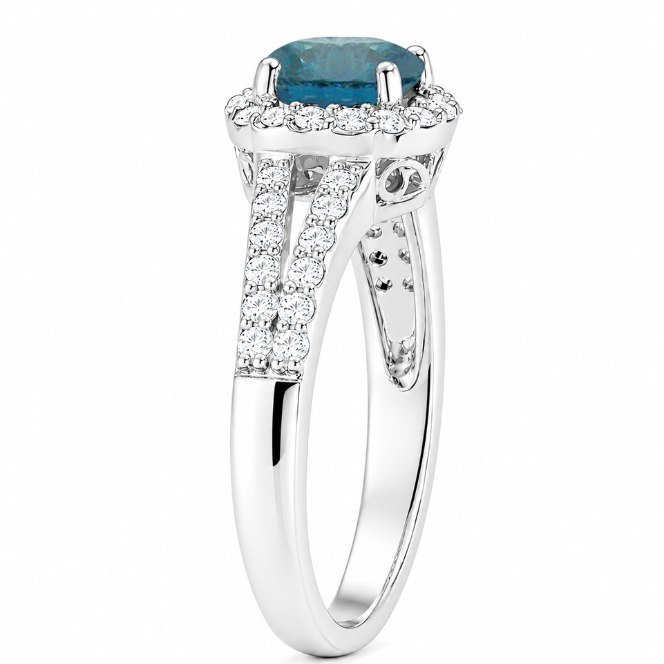Platinum Blue Diamond Split Shank Halo Engagement Ring 1.36 Carat Certified Handmade