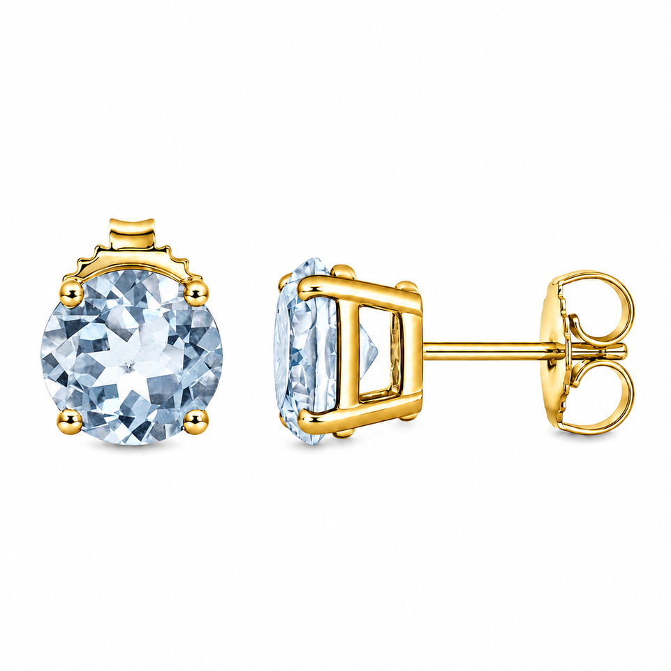 1.00 Carat Aquamarine Stud Earrings 14K Yellow Gold, White Gold Or Rose Gold Handmade Certified March Birthstone Earrings