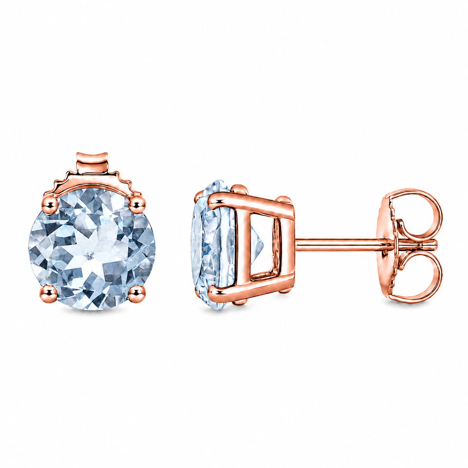 1.00 Carat Aquamarine Stud Earrings 14K Yellow Gold, White Gold Or Rose Gold Handmade Certified March Birthstone Earrings