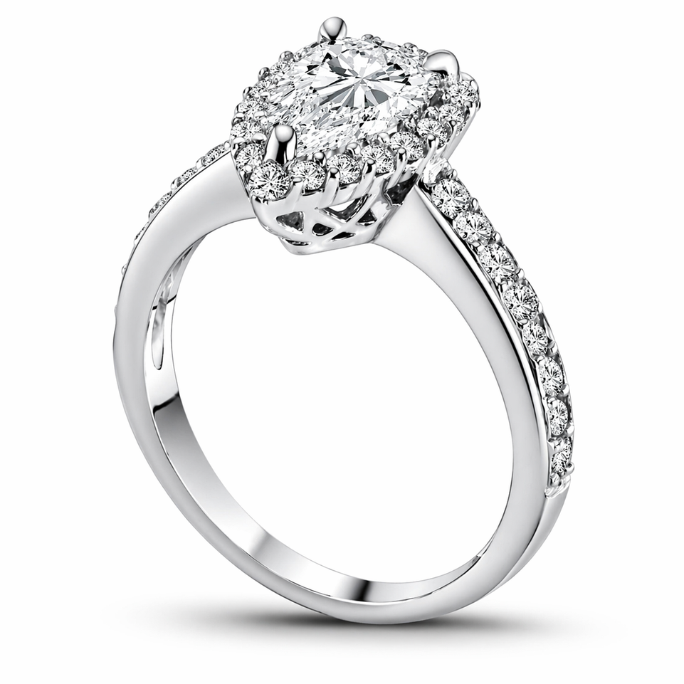 1.56 Carat Pear Shaped Diamond Engagement Ring GIA Certified Vintage Style 14K Black Gold or White Gold Handmade