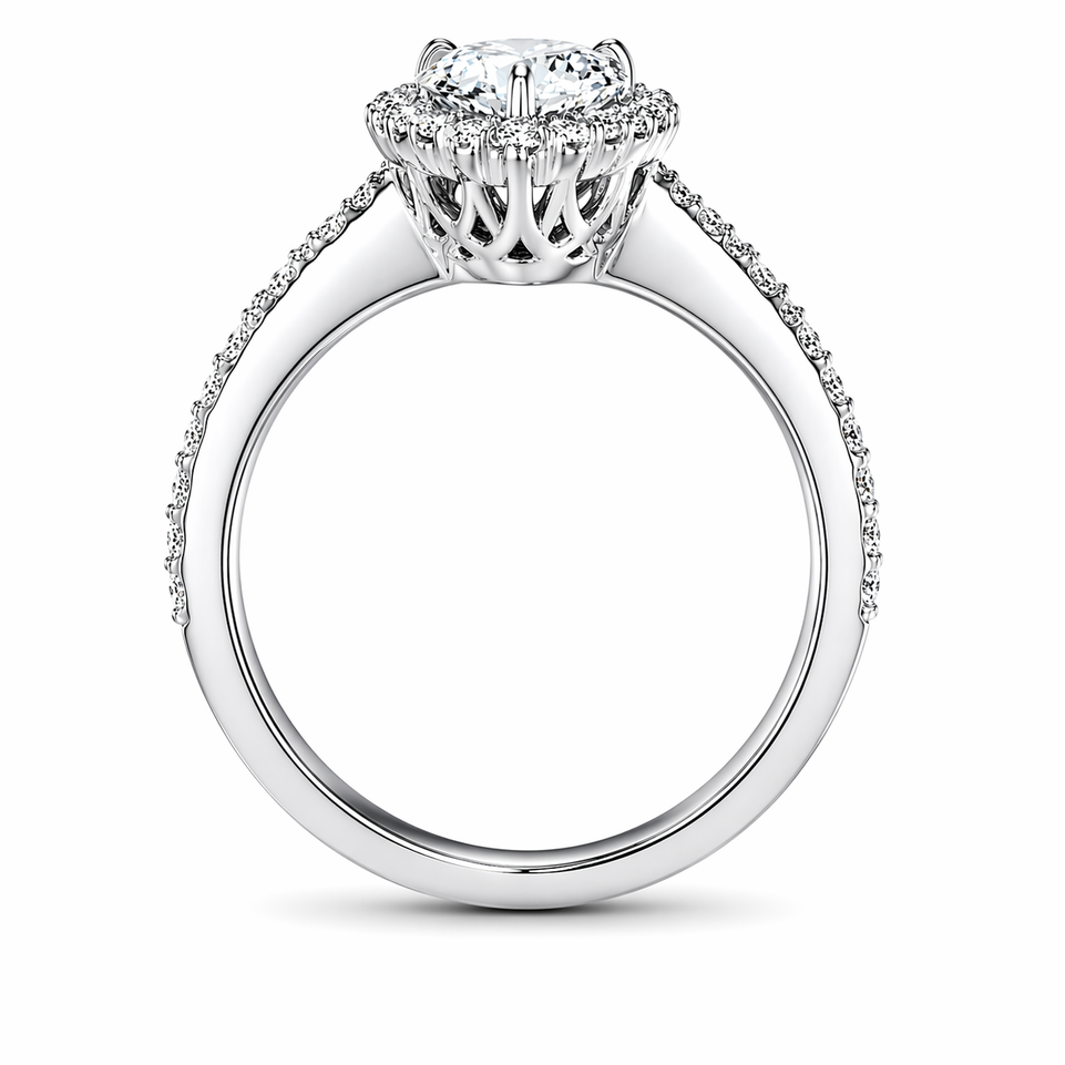 1.56 Carat Pear Shaped Diamond Engagement Ring GIA Certified Vintage Style 14K Black Gold or White Gold Handmade
