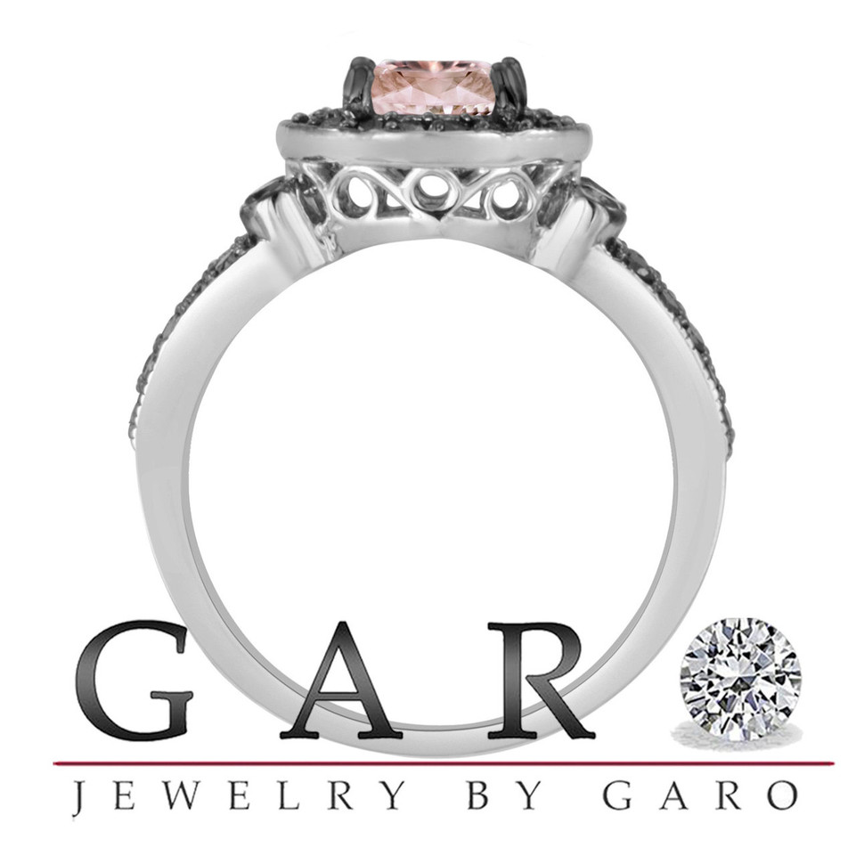 Platinum Morganite & Black Diamonds Engagement Ring 1.40 Carat Halo Handmade Bridal Platinum Morganite & Black Diamonds Engagement Ring 1.40 Carat Halo Handmade Bridal