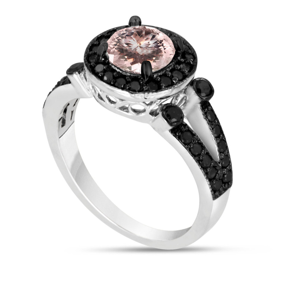Platinum Morganite & Black Diamonds Engagement Ring 1.40 Carat Halo Handmade Bridal Platinum Morganite & Black Diamonds Engagement Ring 1.40 Carat Halo Handmade Bridal