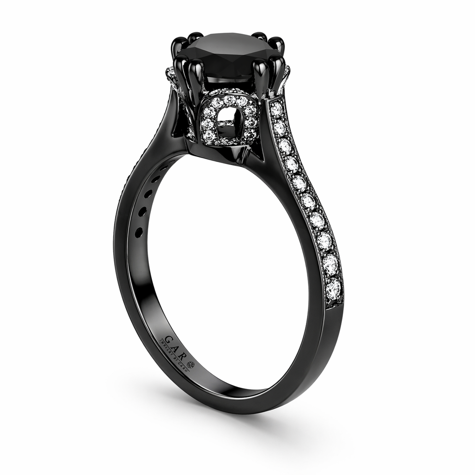 Black Diamond Engagement Ring 1.83 Carat 14K Black Gold Vintage Style Certified Handmade 