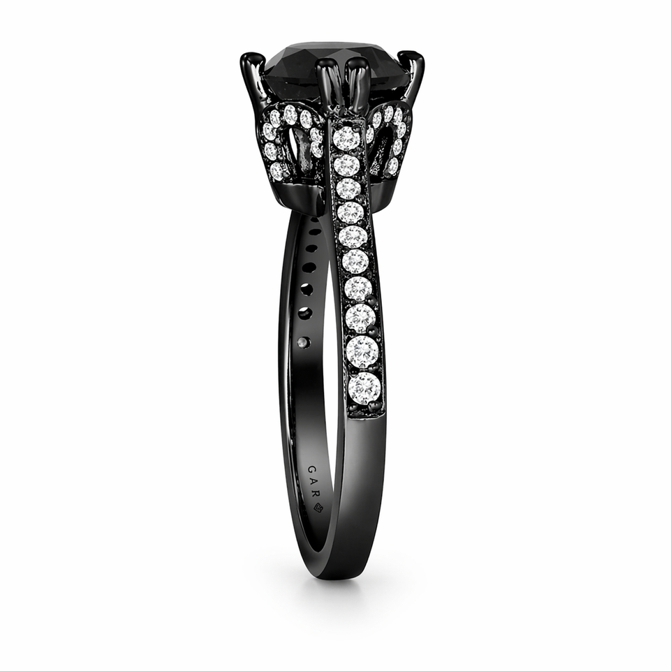 Black Diamond Engagement Ring 1.83 Carat 14K Black Gold Vintage Style Certified Handmade 