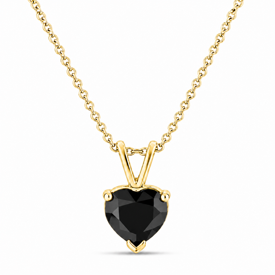 Heart Shaped Black Diamond Solitaire Pendant Necklace 1.61 Carat 14K White Gold Or Yellow Gold Handmade Certified