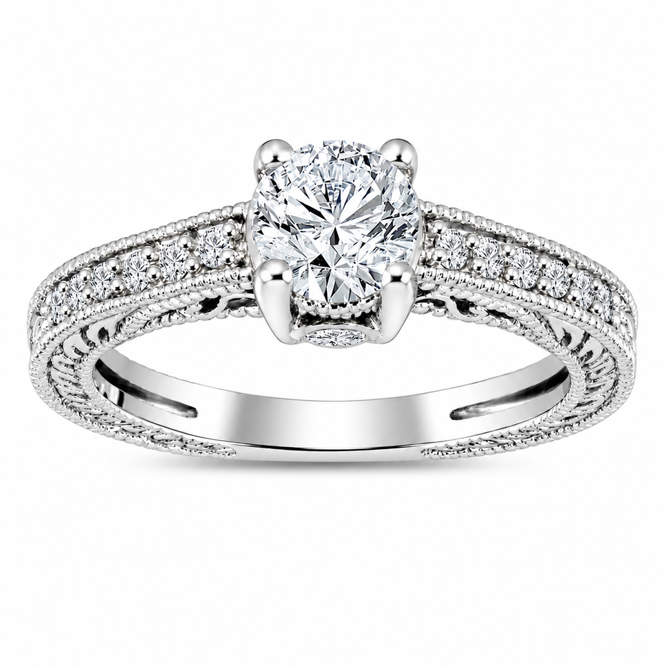 GIA Certified Diamond Engagement Ring 0.75 Carat Vintage Style 14K White Gold, Yellow Gold Or Rose Gold Handmade
