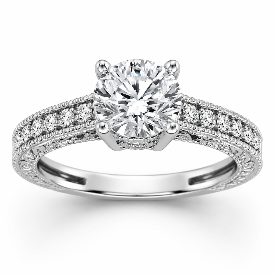 Platinum Natural Diamond Filigree Engagement Ring 1.16 Carat GIA Certified Handmade
