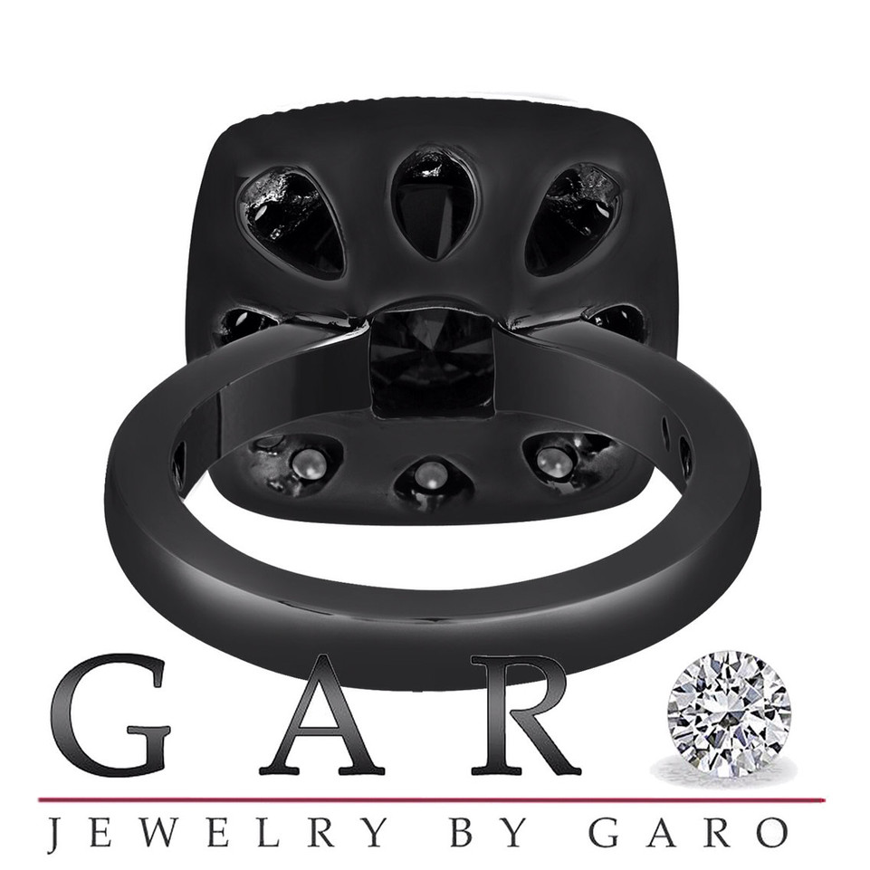 Huge Fancy Black Diamond Engagement Ring 6.88 Carat Vintage Style 14k Black Gold Unique Design Halo Ring handmade