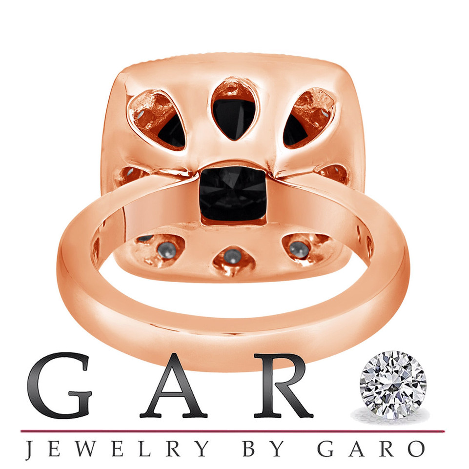 Huge Black Diamond Halo Engagement Ring 14K Rose Gold 6.76 Carat Unique Design Certified Handmade