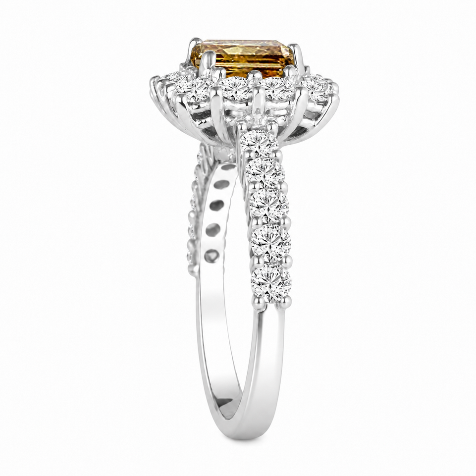2.16 Carat Princess Cut Champagne Diamond Engagement Ring 14K White Gold Unique Handmade 