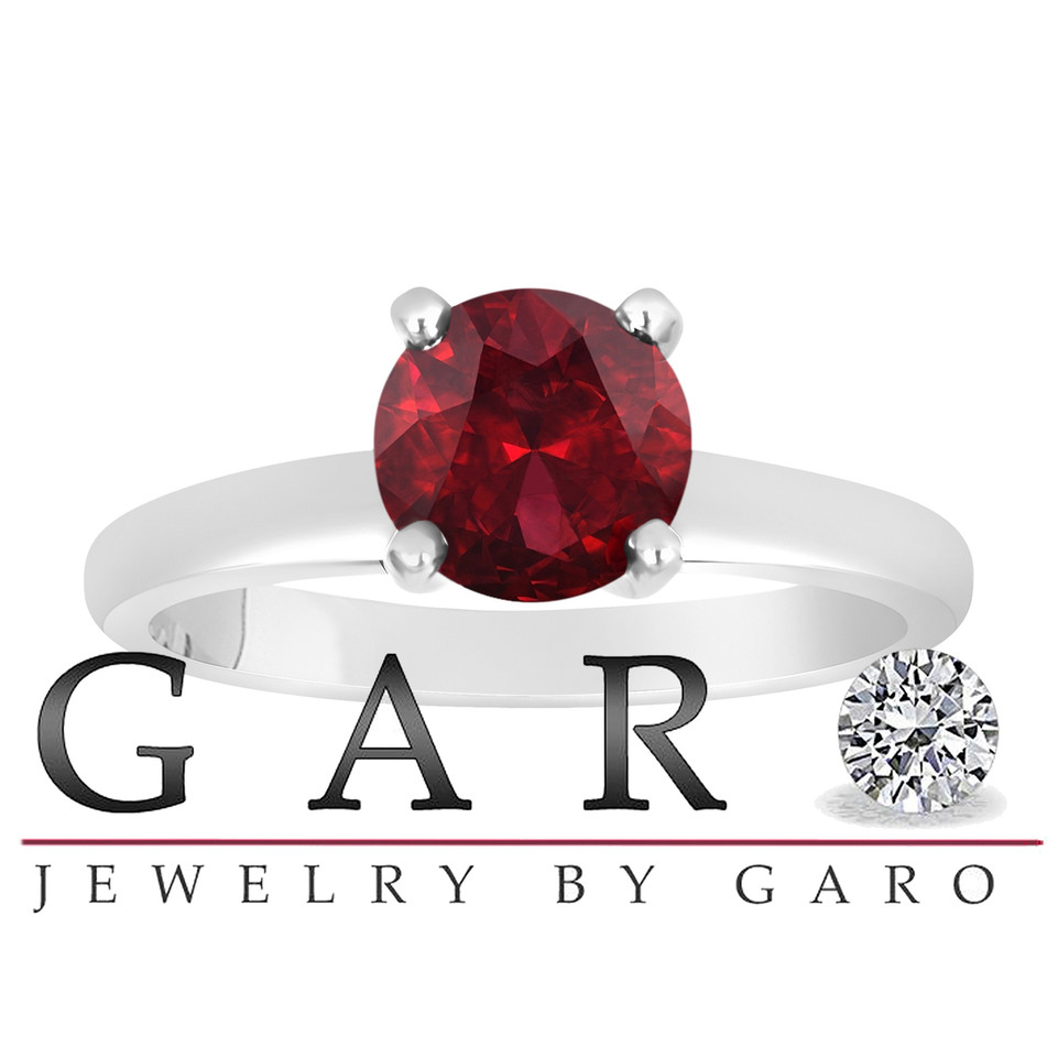 Garnet Solitaire Engagement Ring 1.00 Carat 14K White Gold handmade Certified
