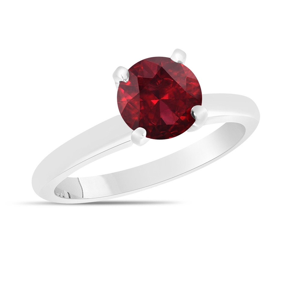 Garnet Solitaire Engagement Ring 1.00 Carat 14K White Gold handmade Certified
