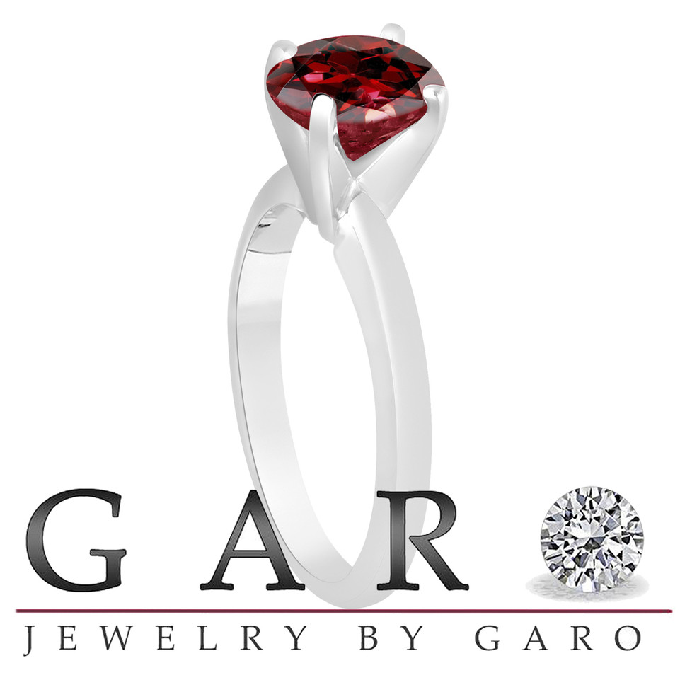 Garnet Solitaire Engagement Ring 1.00 Carat 14K White Gold handmade Certified
