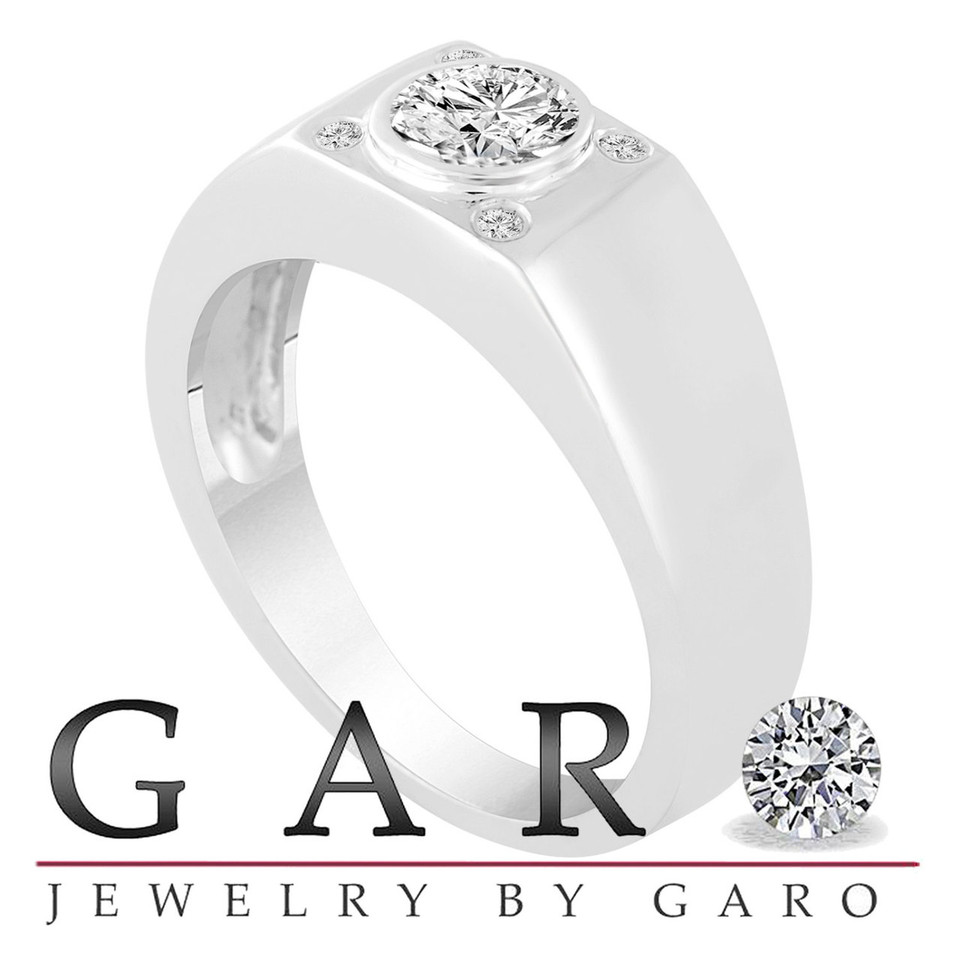 Natural Diamond Solitaire Mens Ring 14K White Gold 0.55 Carat GIA Certified Unique Handmade