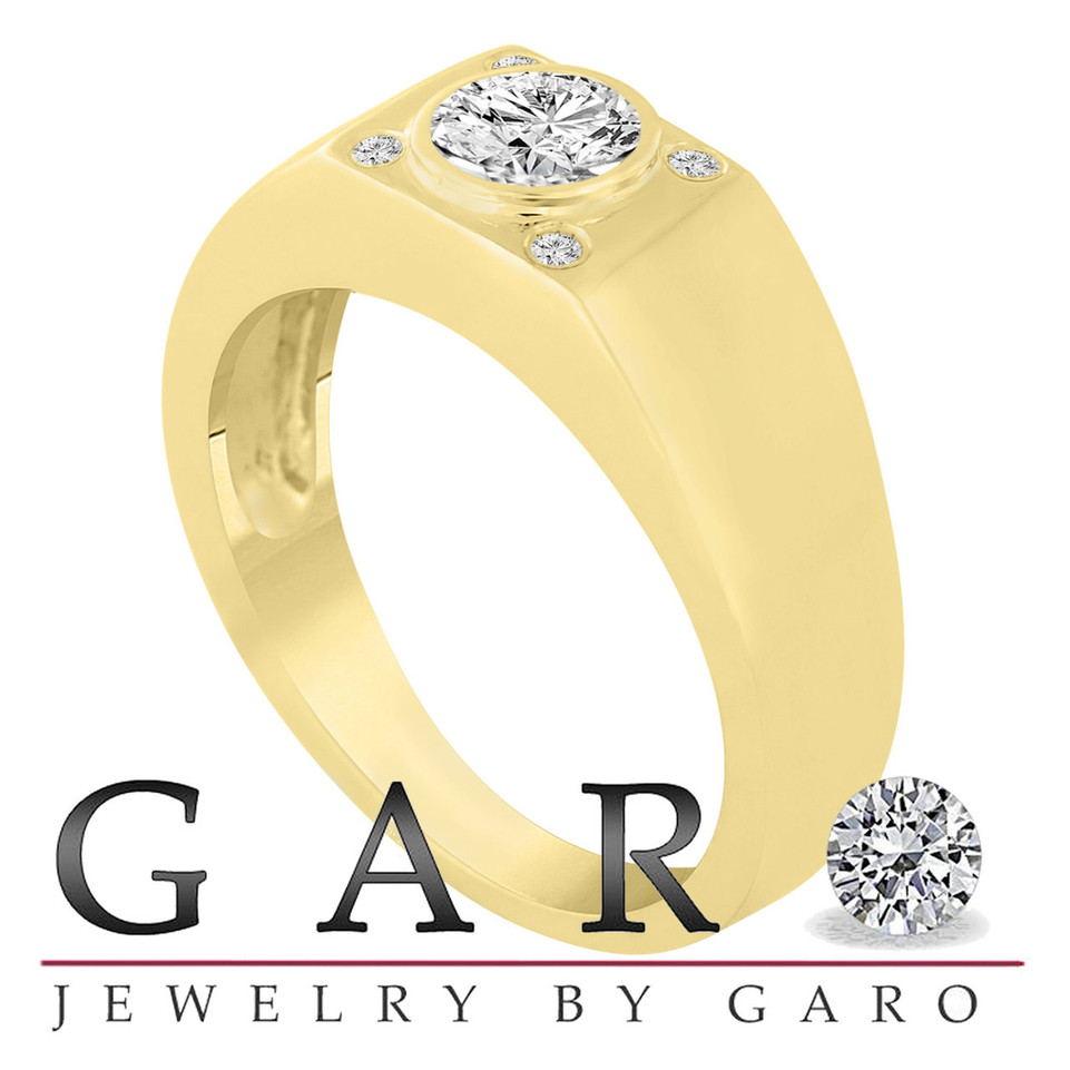 Natural Diamond Mens Ring 14K Yellow Gold 0.55 Carat Unique Handmade Gia Certified